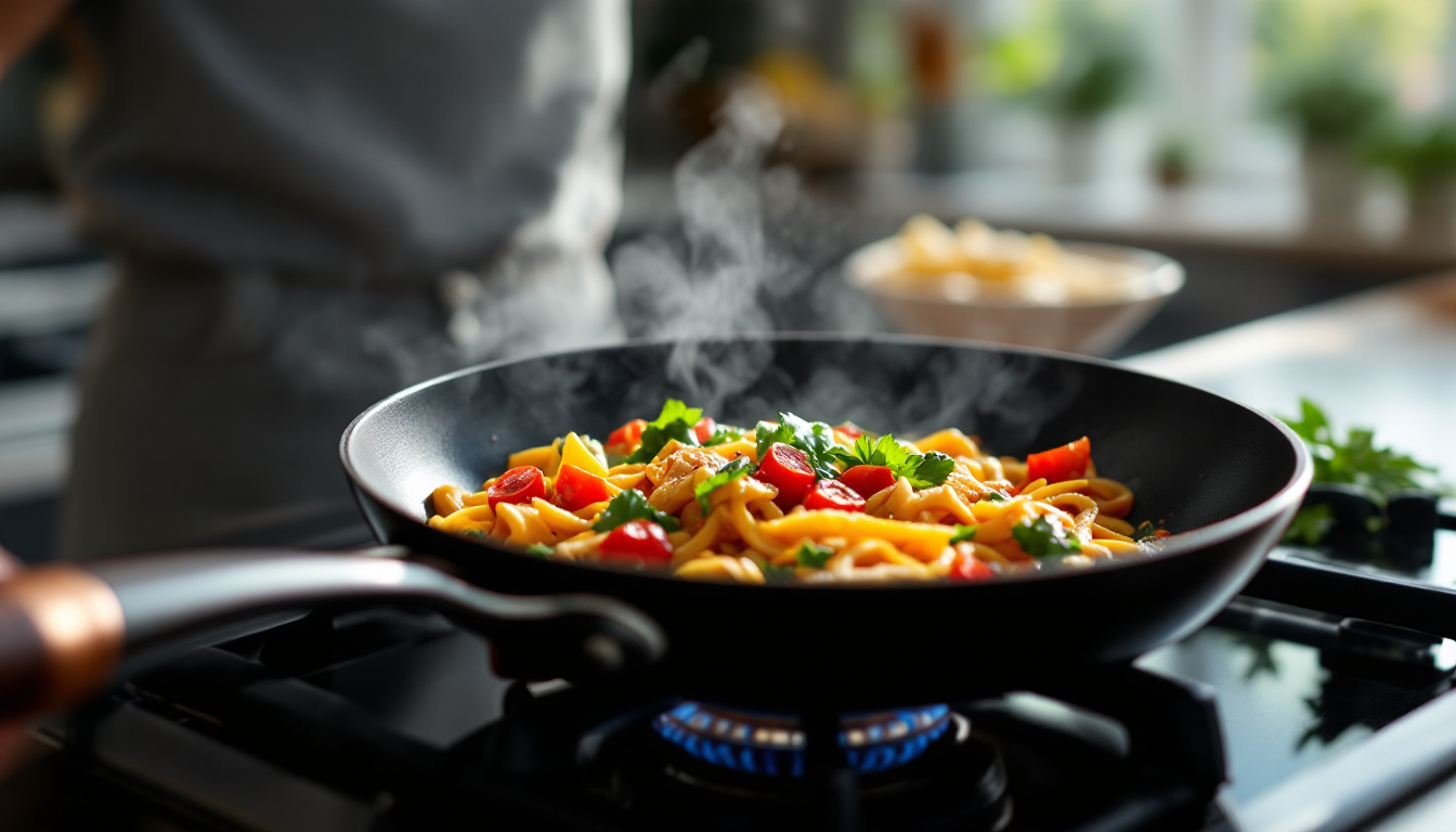 The PotHawk Pro Pan cooking on a stovetop