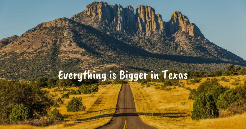 A vibrant Texas landscape showcasing the phrase "Everything is bigger in Texas," highlighting fun facts about Texas culture.